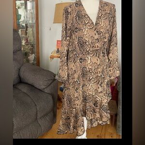 Bob Mackie Boutique dress, NWT, size large, snakeskin print blackjack and tan